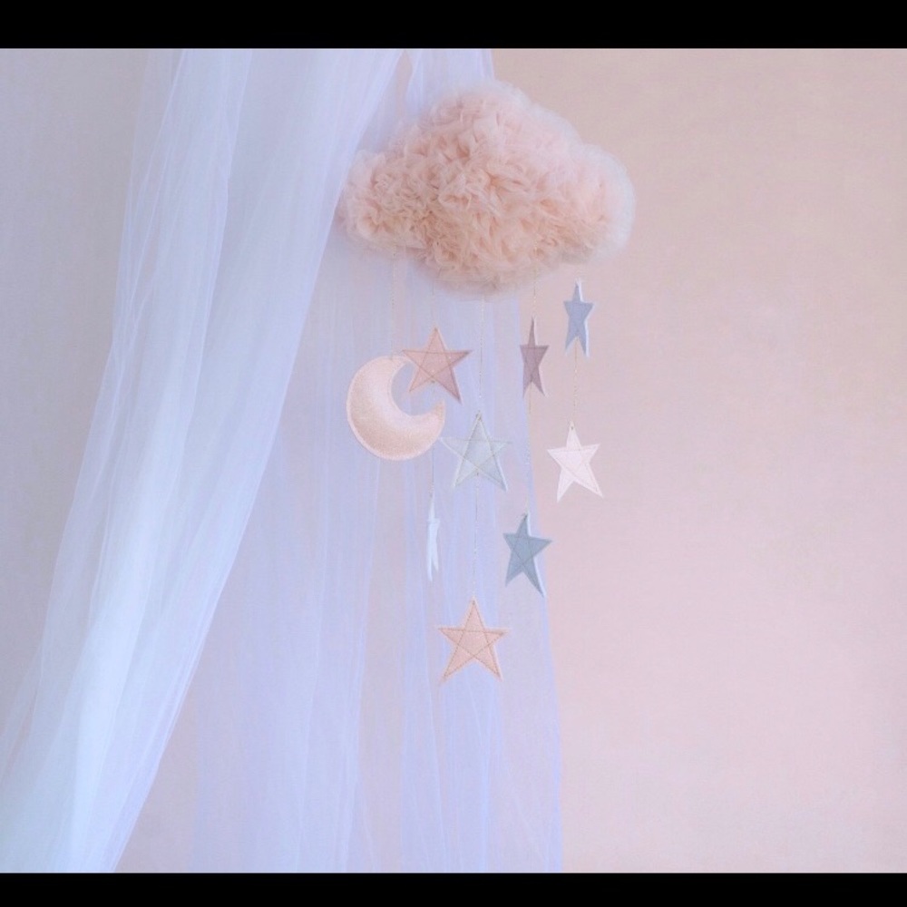 Pink Tulle Cloud Baby Mobile Stars & Moon